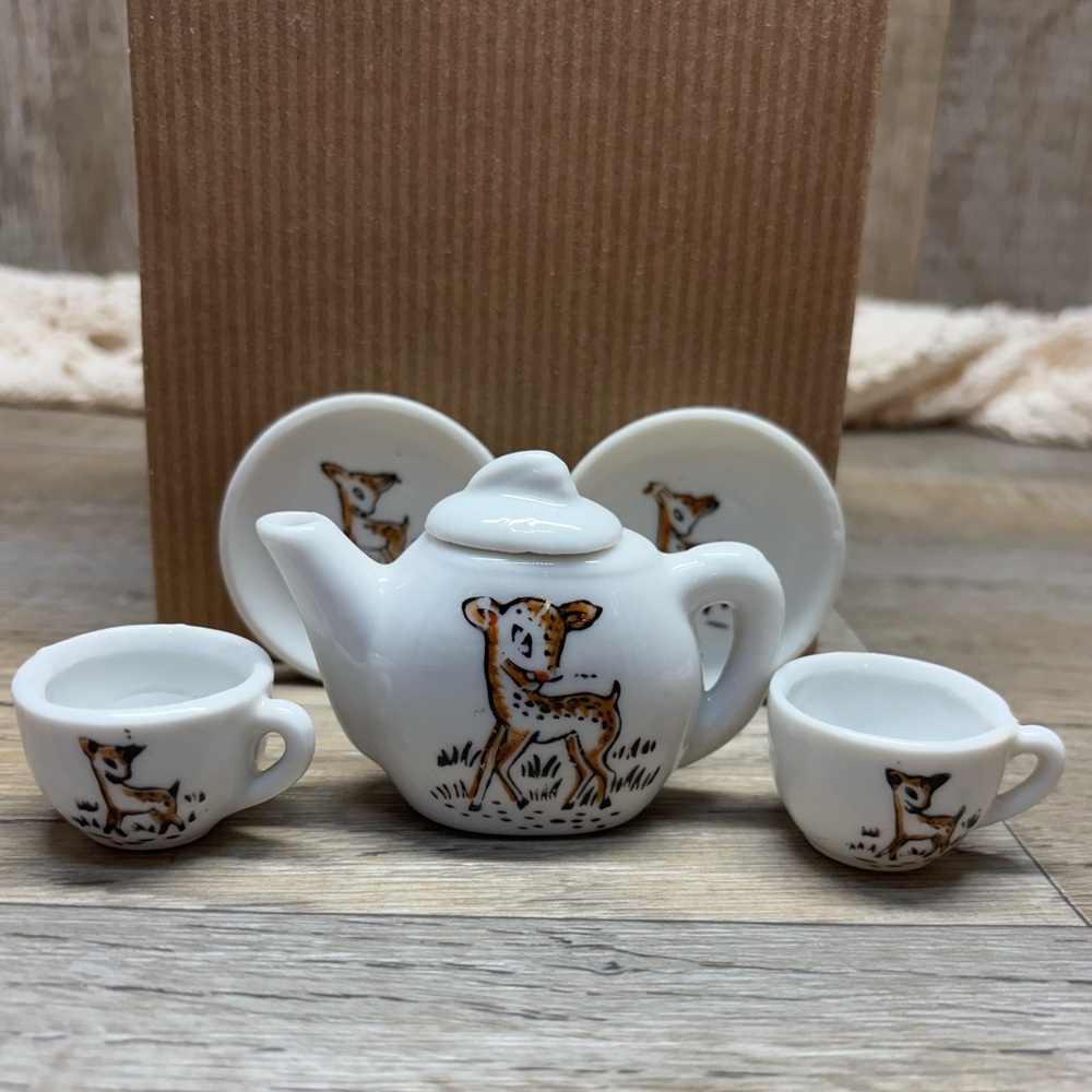 1940's Children's Tea Set Deer Fawn Pattern 5 Pieces Made In Japan